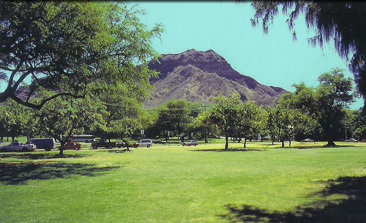 view of Diamond Head from Kapiolani Park